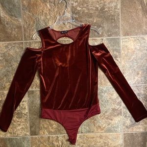 Red Velvet Cold Shoulder Bodysuit